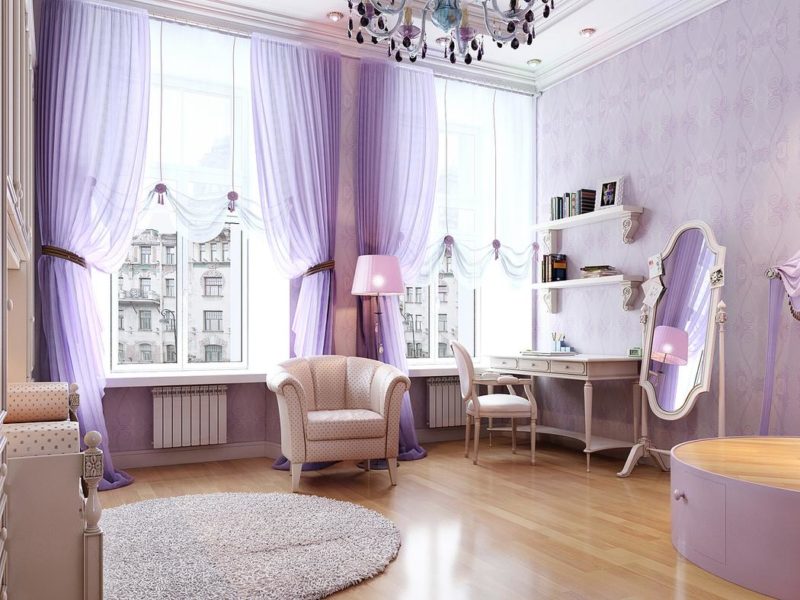 Фиолетовые шторы в интерьере: особенности красивого сочетания + 55 фото